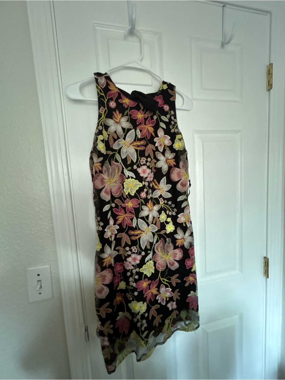 Sam Edelman Black Midi Dress with Pink & Yellow Floral Embroidery